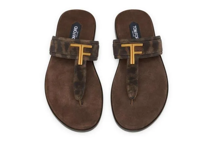 Men Espadrilles and Sandals Tom Ford Cheetah Print Suede Brighton Sandal Brownblack Men Espadrilles and Sandals Tom Ford Cheetah Print Suede Brighton Sandal Brownblack