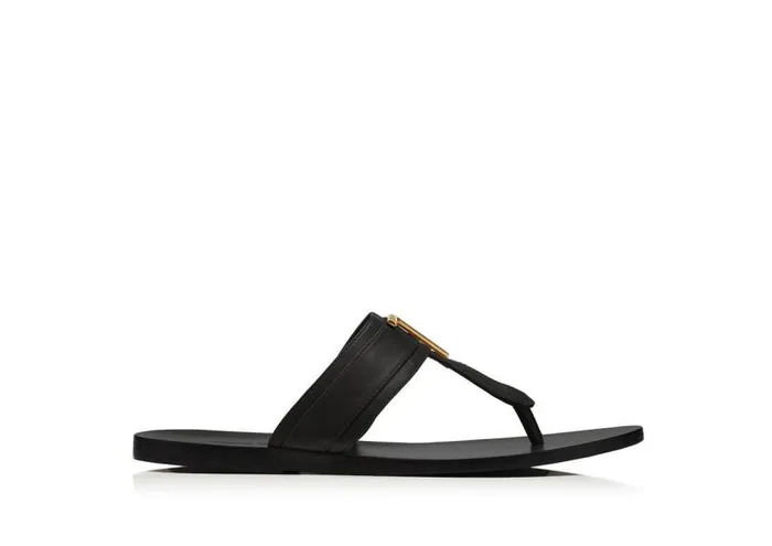Men Espadrilles and Sandals Tom Ford Smooth Leather Brighton Sandal Black