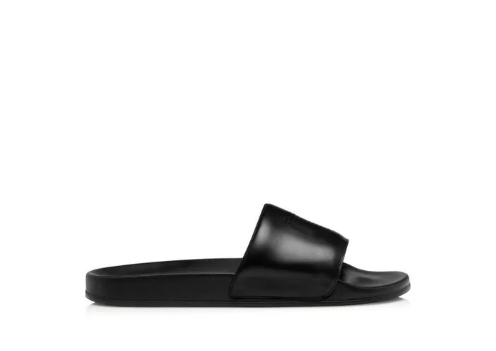 Men Espadrilles and Sandals Tom Ford Smooth Leather Harrison Slide Black