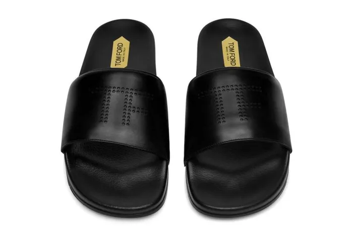 Men Espadrilles and Sandals Tom Ford Smooth Leather Harrison Slide Black Men Espadrilles and Sandals Tom Ford Smooth Leather Harrison Slide Black