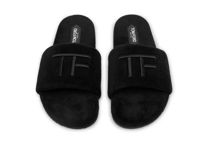 Men Espadrilles and Sandals Tom Ford Towelling Harrison Slipper Black