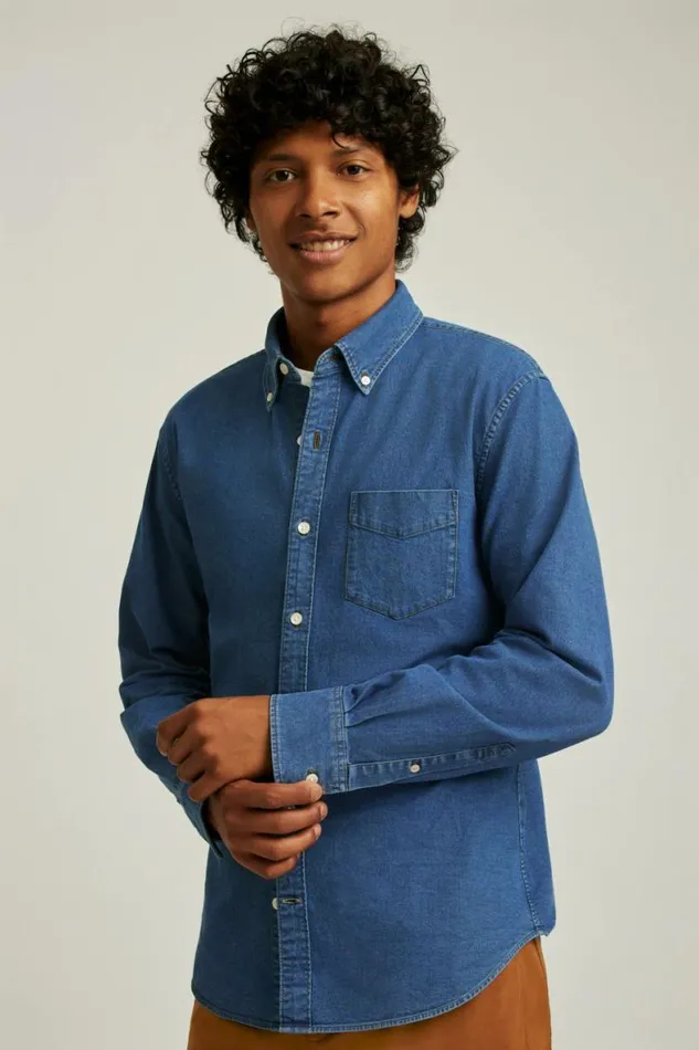 Men Everyday Denim Shirt Medium Blue Wash Bonobos Casual Shirts