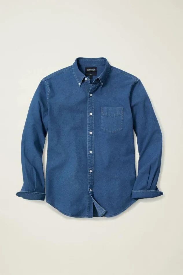 Men Everyday Denim Shirt Medium Blue Wash Bonobos Casual Shirts