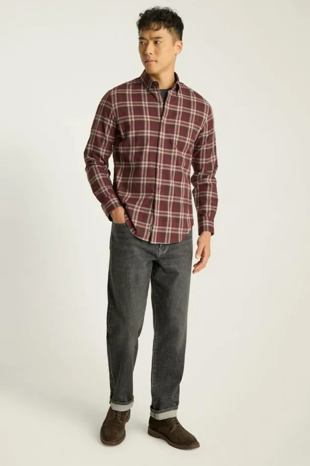 Men Everyday Lightweight Flannel Shirt Cappuccino Plaid Bonobos Overshirts