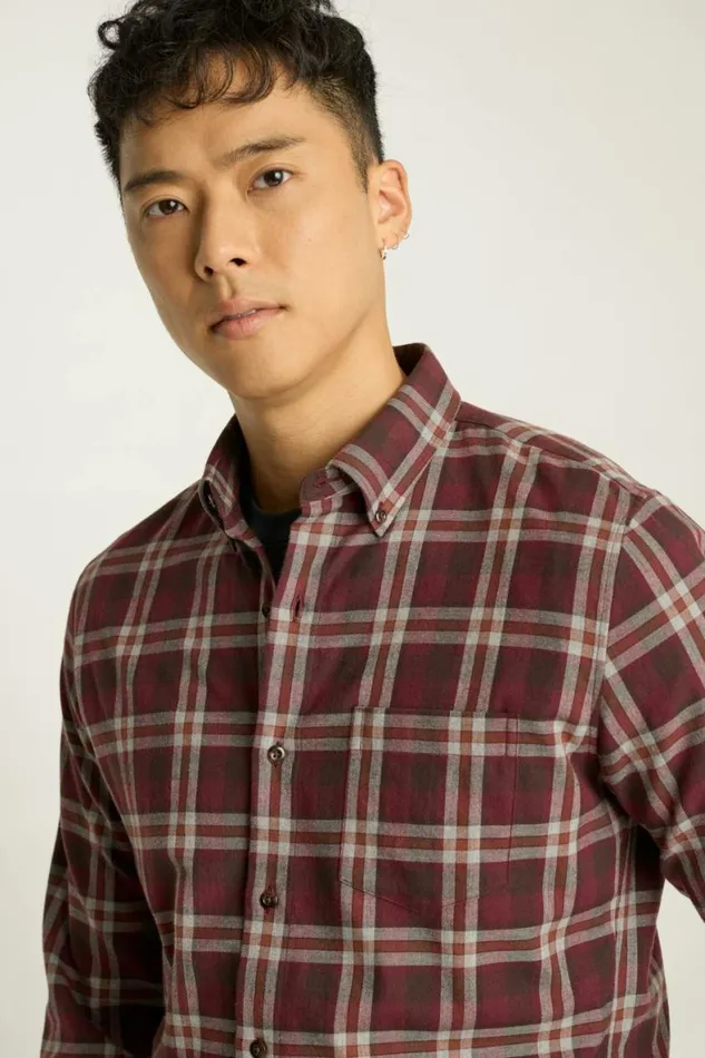 Men Everyday Lightweight Flannel Shirt Cappuccino Plaid Bonobos Overshirts
