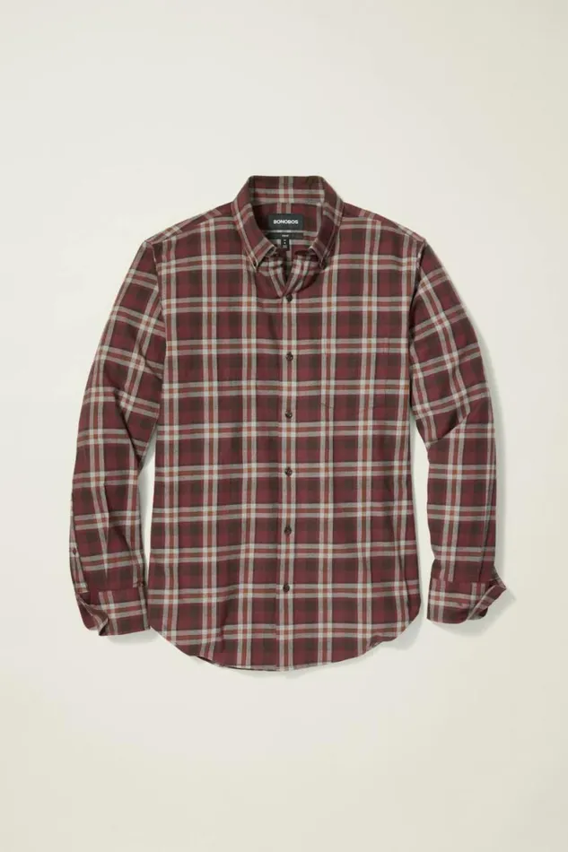 Men Everyday Lightweight Flannel Shirt Cappuccino Plaid Bonobos Overshirts