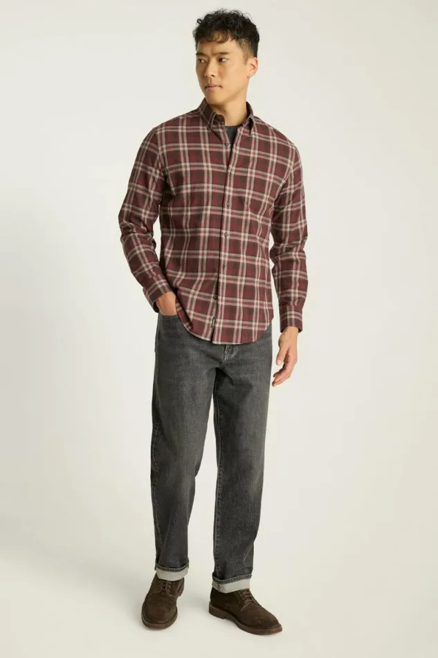 Men Everyday Lightweight Flannel Shirt Cappuccino Plaid Bonobos Overshirts