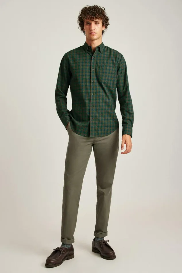 Men Everyday Lightweight Flannel Shirt Green Pinto Check Bonobos Overshirts