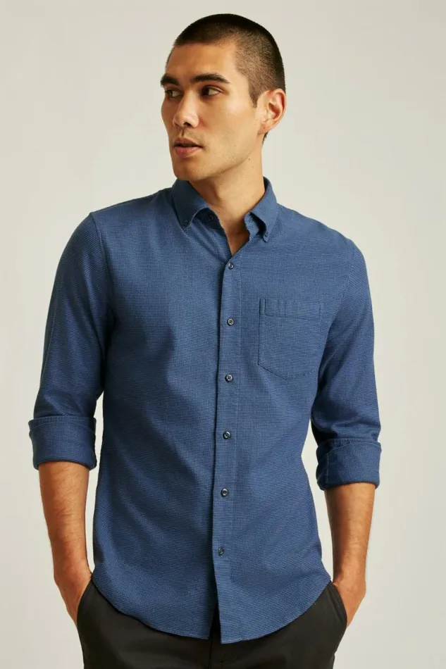 Men Everyday Lightweight Flannel Shirt Navy Micro Houndstooth Bonobos Overshirts