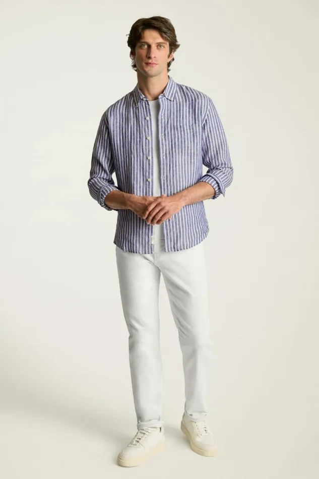 Men Everyday Linen Shirt Blue White Durham Stripe Bonobos Casual Shirts