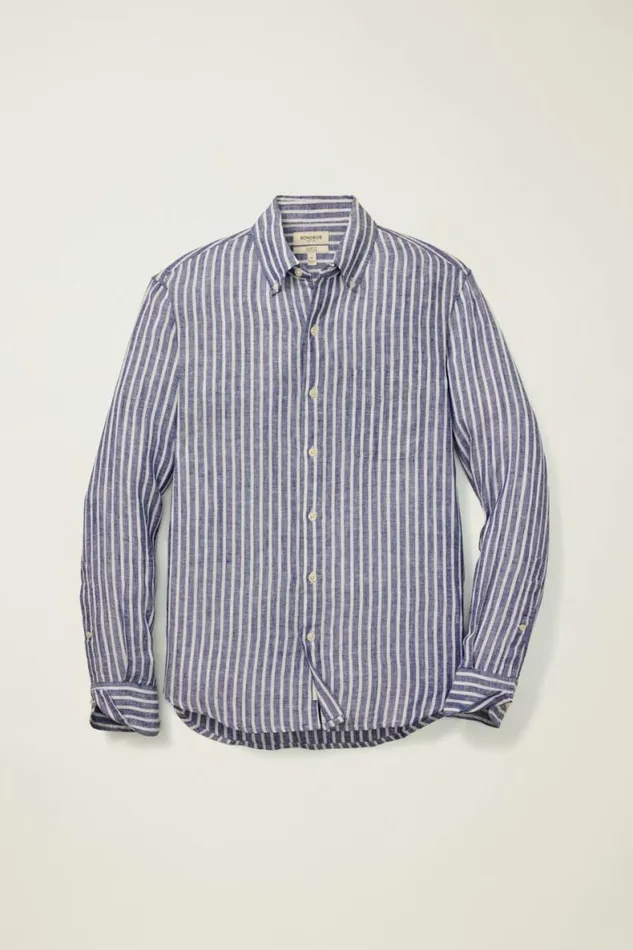 Men Everyday Linen Shirt Blue White Durham Stripe Bonobos Casual Shirts