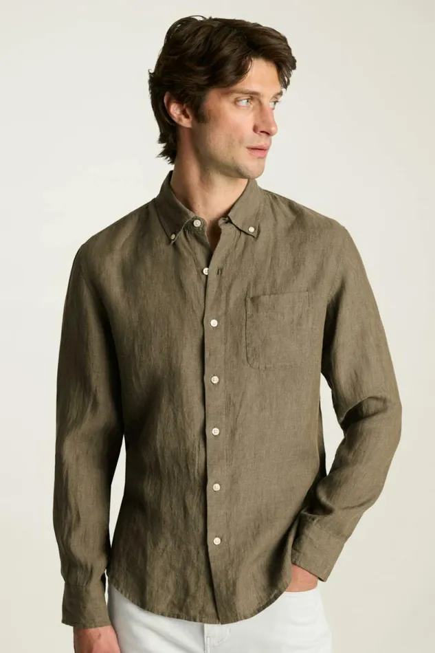 Men Everyday Linen Shirt Brown Olive Bonobos Casual Shirts