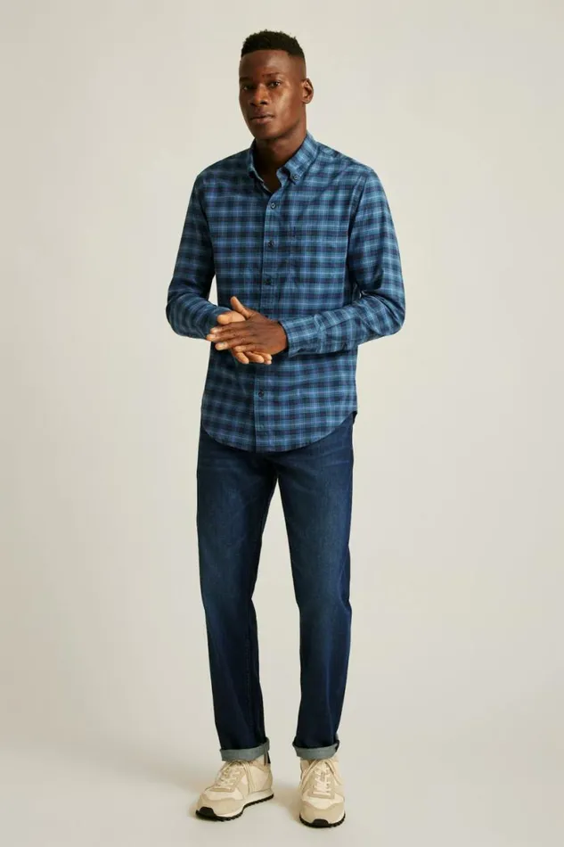 Men Everyday Shirt Bright Navy Plaid Bonobos Business Casual Shirts