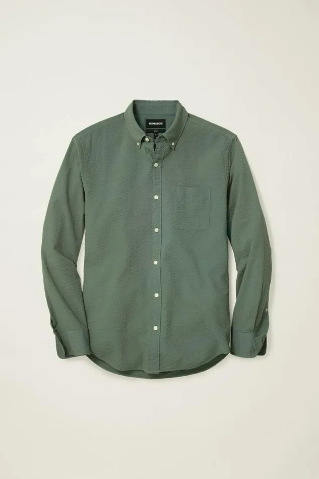 Men Everyday Shirt Deep Sage Seersucker Bonobos Business Casual Shirts