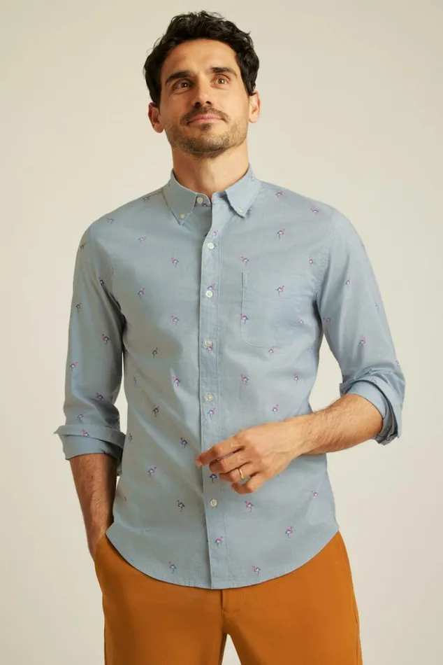 Men Everyday Shirt Navy Pink Modern Flamingos Bonobos Business Casual Shirts