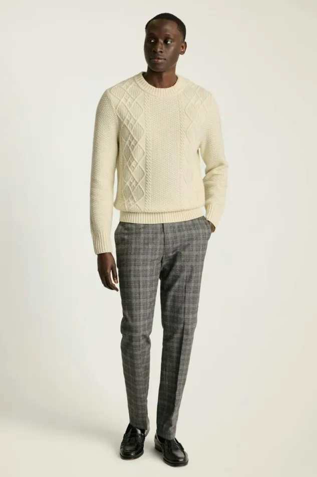Men Extrafine Merino Cable Sweater Winter White Bonobos Crew and VNeck Sweaters