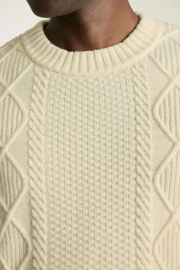 Men Extrafine Merino Cable Sweater Winter White Bonobos Crew and VNeck Sweaters