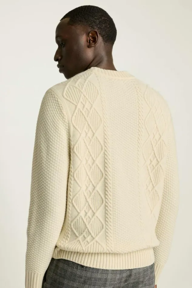 Men Extrafine Merino Cable Sweater Winter White Bonobos Crew and VNeck Sweaters