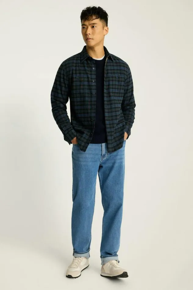 Men Fireside Flannel Shirt Navy Pink Thorsten Plaid Bonobos Overshirts