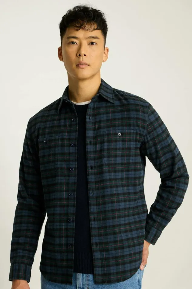Men Fireside Flannel Shirt Navy Pink Thorsten Plaid Bonobos Overshirts