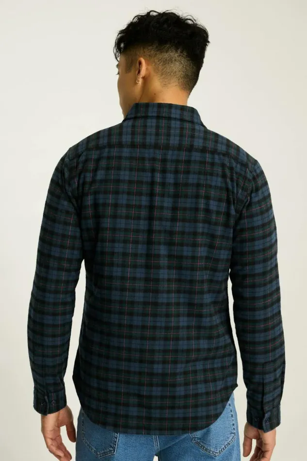 Men Fireside Flannel Shirt Navy Pink Thorsten Plaid Bonobos Overshirts
