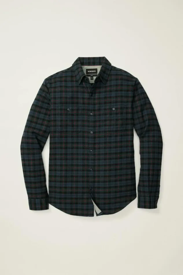 Men Fireside Flannel Shirt Navy Pink Thorsten Plaid Bonobos Overshirts