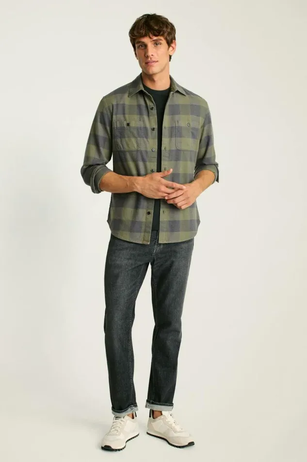 Men Fireside Flannel Shirt Olive Green Buffalo Plaid Bonobos Overshirts