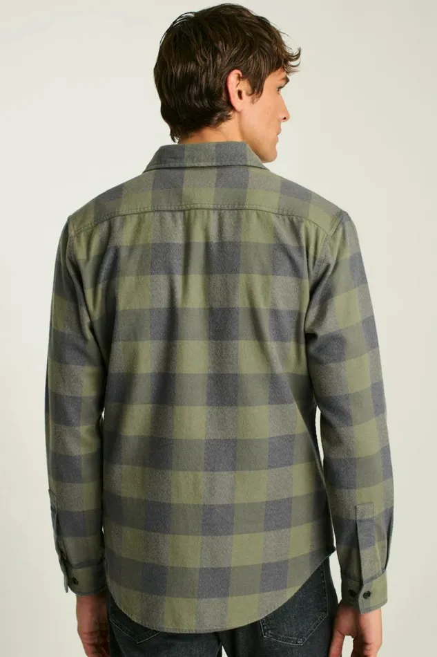 Men Fireside Flannel Shirt Olive Green Buffalo Plaid Bonobos Overshirts