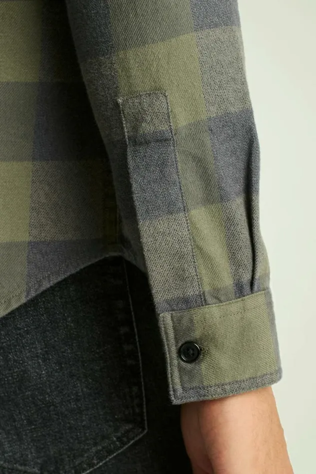 Men Fireside Flannel Shirt Olive Green Buffalo Plaid Bonobos Overshirts