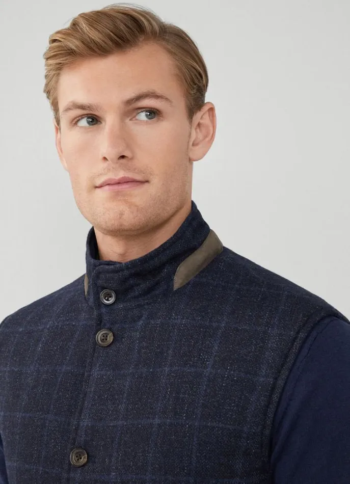 Men Gilets Hackett London Reversible Wool And Nylon Gilet Navy