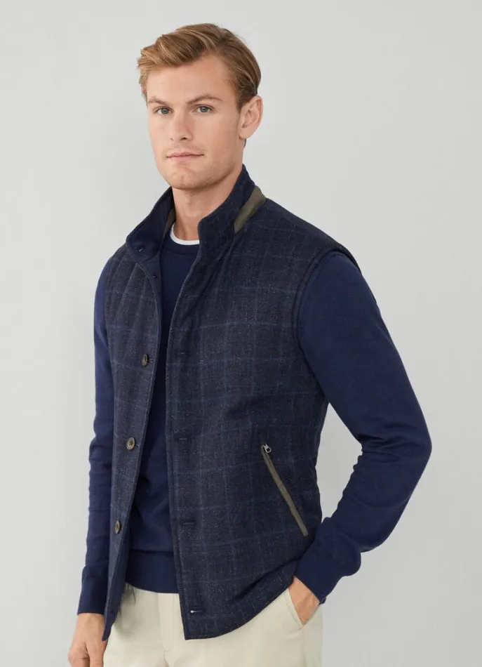 Men Gilets Hackett London Reversible Wool And Nylon Gilet Navy
