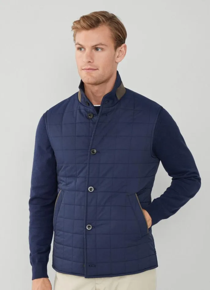 Men Gilets Hackett London Reversible Wool And Nylon Gilet Navy
