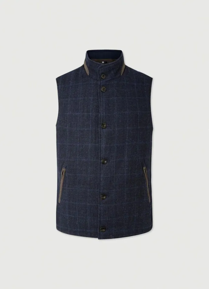 Men Gilets Hackett London Reversible Wool And Nylon Gilet Navy