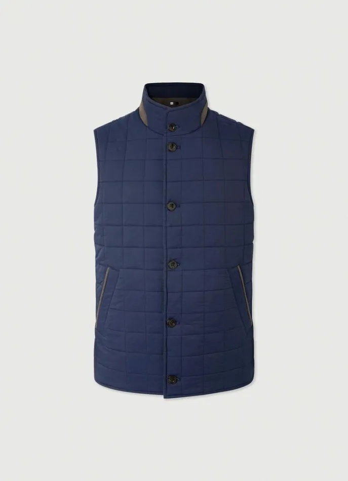 Men Gilets Hackett London Reversible Wool And Nylon Gilet Navy