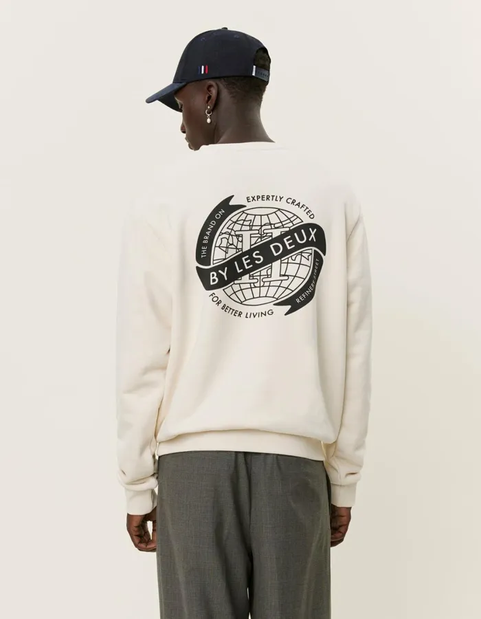 Men Globe Sweatshirt 8211 IvoryBlack Les Deux HoodiesSweatshirts