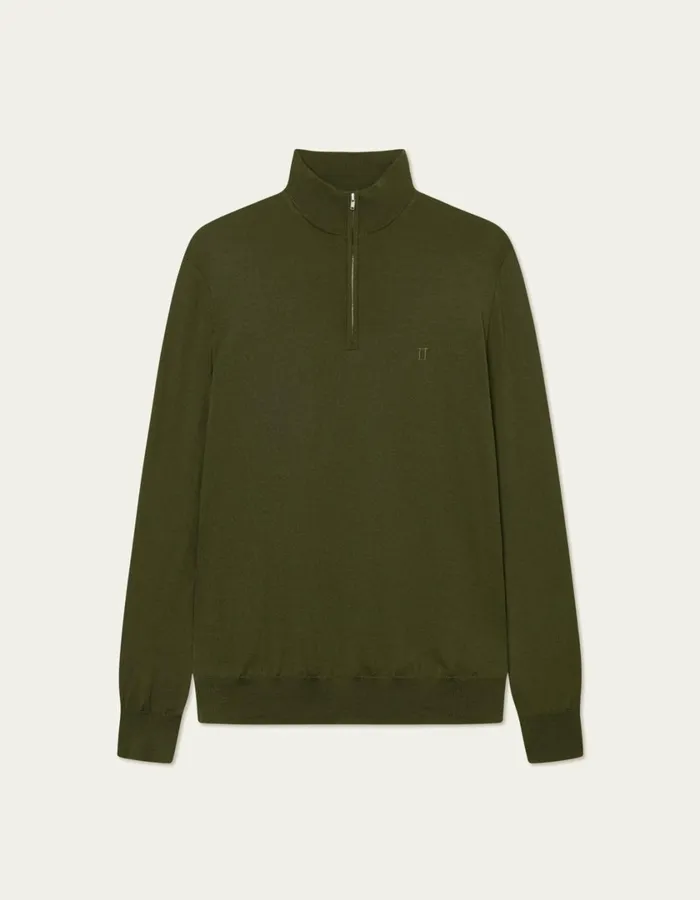 Men Greyson HalfZip Merino Knit 8211 Chive Green Les Deux Knitwear