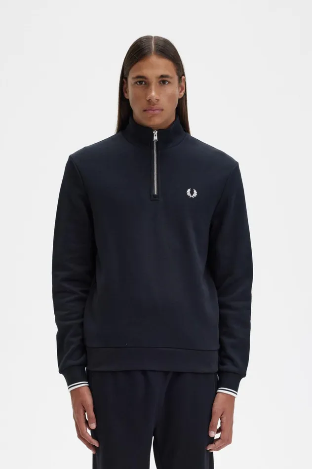 Men Half Zip Sweatshirt Black Fred Perry Sweatshirts