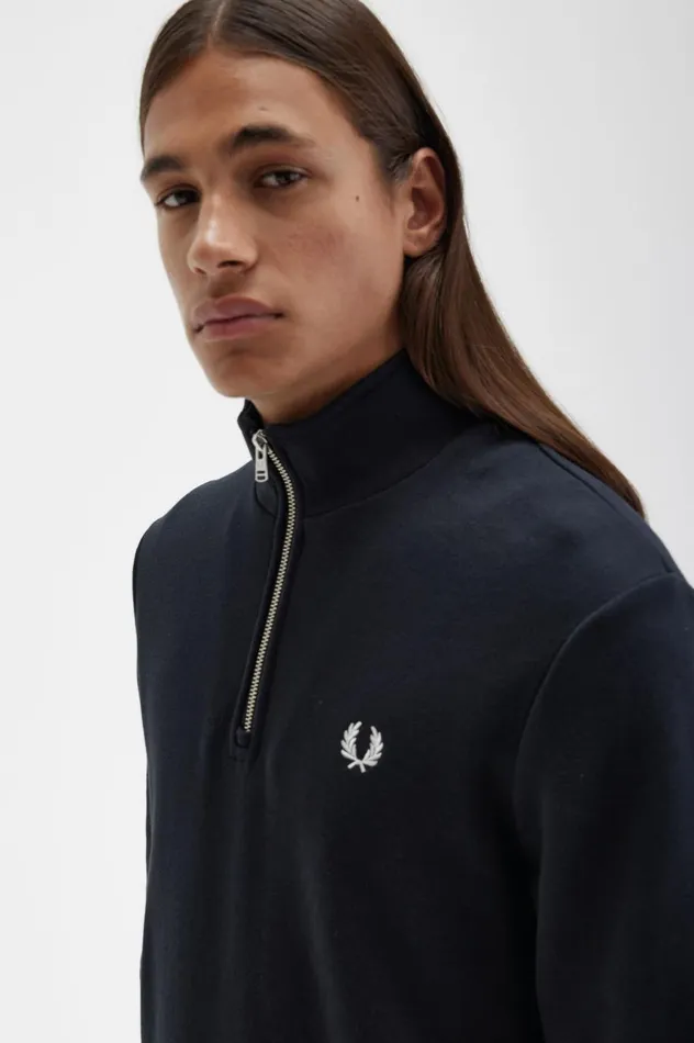 Men Half Zip Sweatshirt Black Fred Perry Sweatshirts