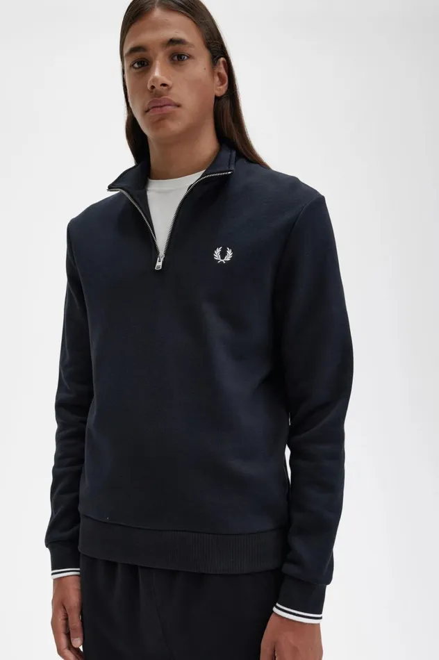 Men Half Zip Sweatshirt Black Fred Perry Sweatshirts