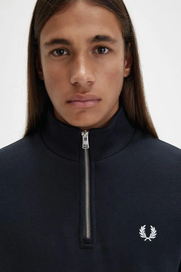Men Half Zip Sweatshirt Black Fred Perry Sweatshirts