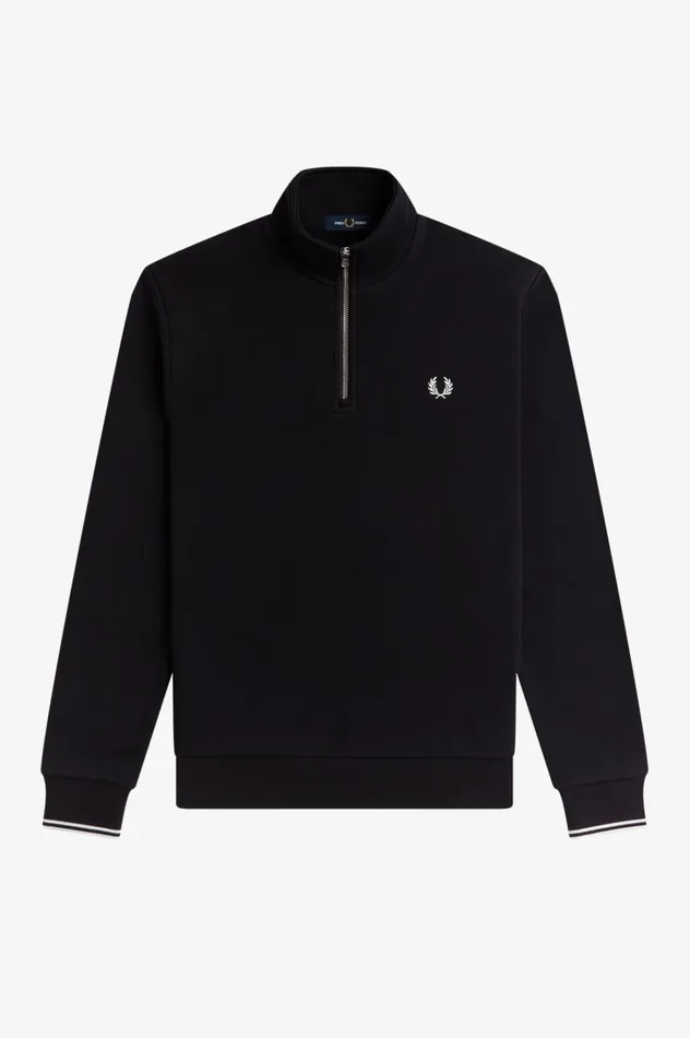 Men Half Zip Sweatshirt Black Fred Perry Sweatshirts
