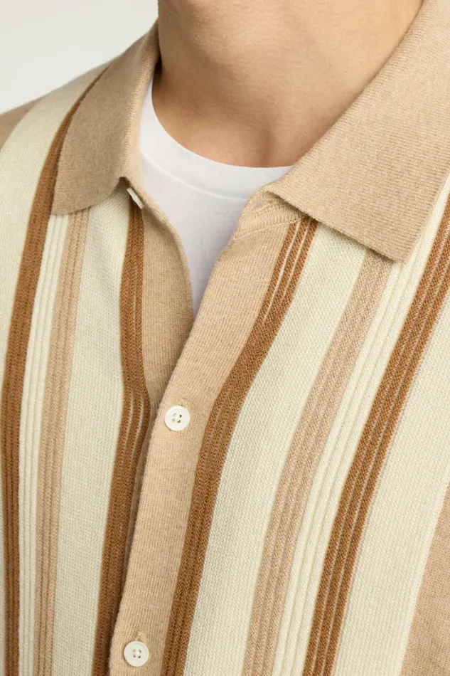 Men Hudson Long Sleeve Sweater Polo Camel Cotton Cashmere Stripe Bonobos Cardigans