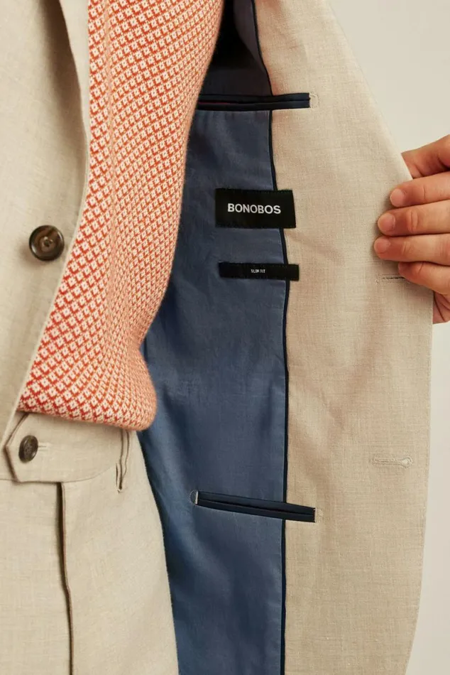 Men Italian Stretch Linen Suit Jacket Khaki Linen Bonobos Blazers and Sport Coats