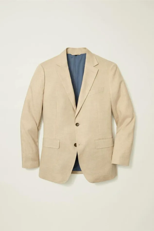 Men Italian Stretch Linen Suit Jacket Khaki Linen Bonobos Blazers and Sport Coats