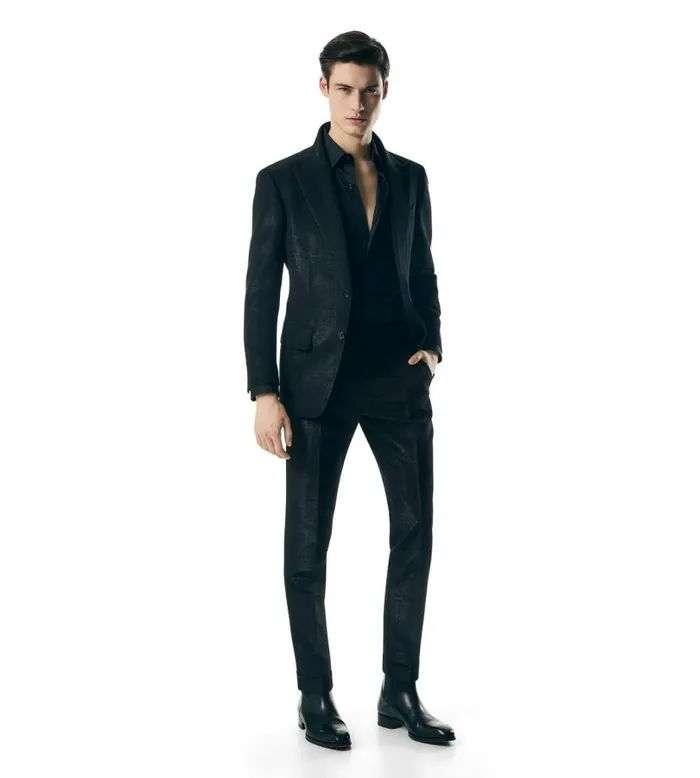 Men Jackets Tom Ford Metallic Slub Moire Shelton Jacket Black