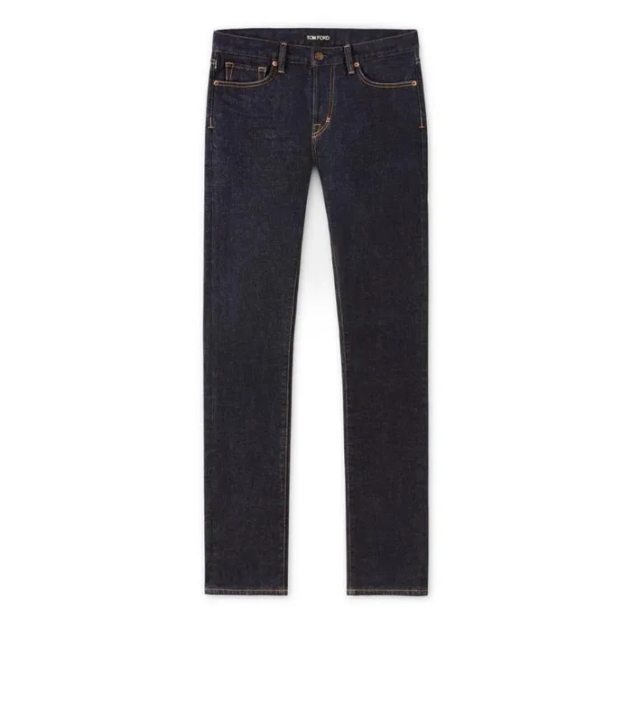 Men Jeans Tom Ford Straight Fit Stretch Japanese Selvedge Denim Blue