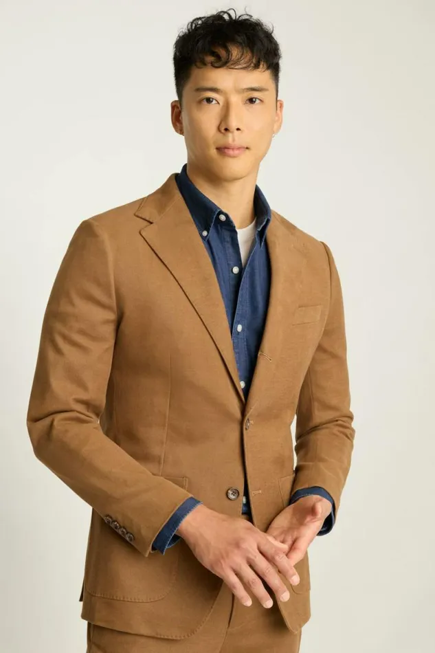 Men Jetsetter Italian Brushed Cotton Blazer British Khaki Bonobos Blazers and Sport Coats