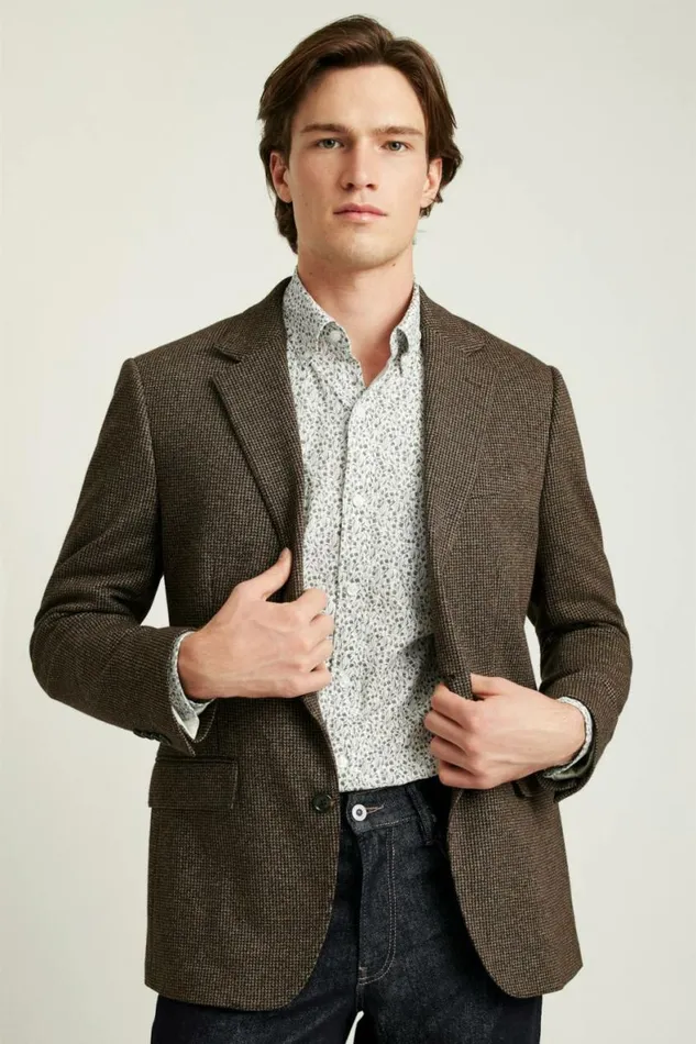 Men Jetsetter Knit Blazer Chocolate Brown Houndstooth Bonobos Blazers and Sport Coats