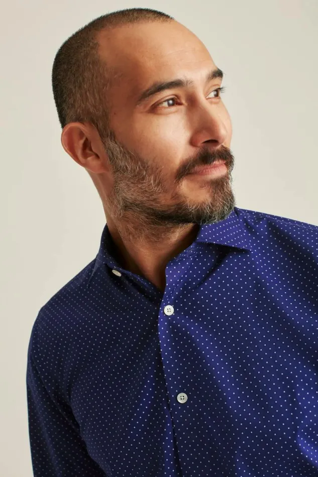 Men Jetsetter Stretch Dress Shirt Navy Purple Dot Bonobos Business Casual Shirts