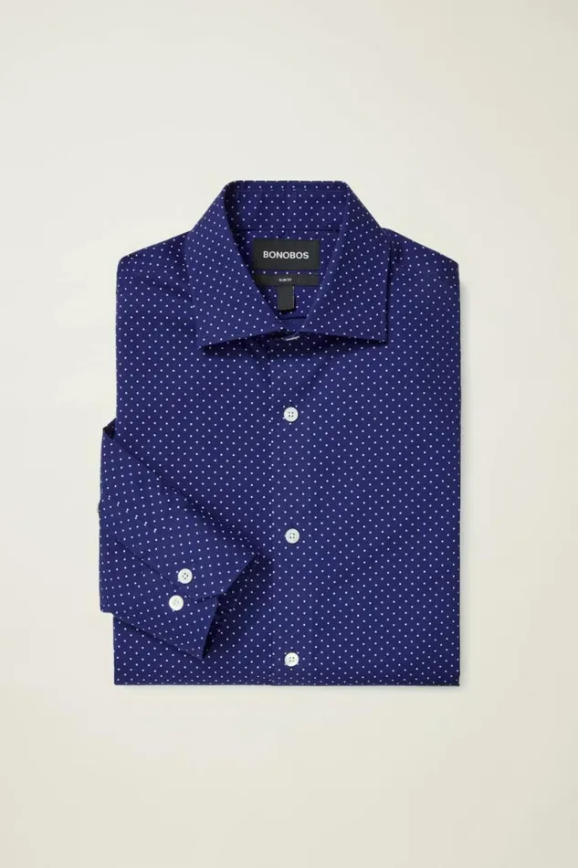 Men Jetsetter Stretch Dress Shirt Navy Purple Dot Bonobos Business Casual Shirts